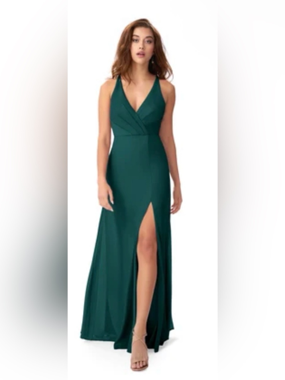 Azazie Peacock/Deep Green V-Neck Evening Gown Chiffon